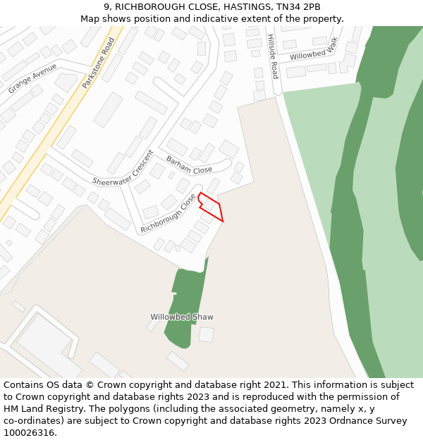 9, RICHBOROUGH CLOSE, HASTINGS, TN34 2PB: Location map and indicative extent of plot