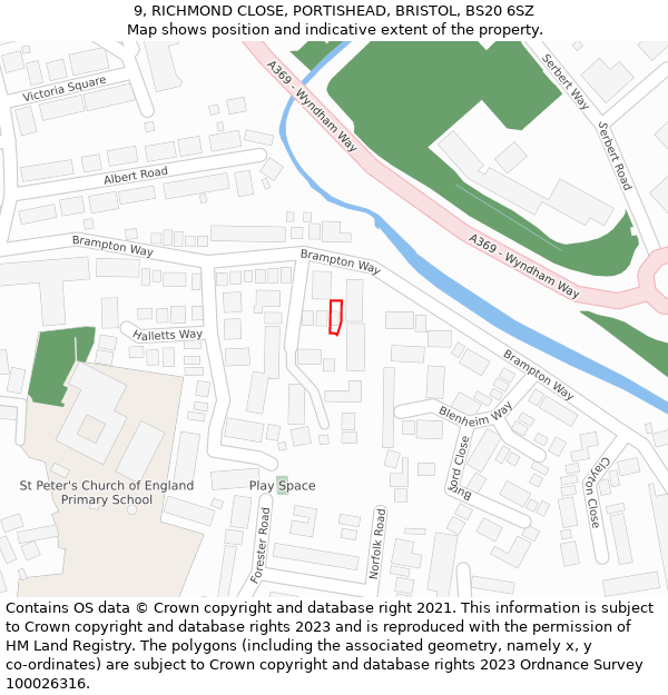 9, RICHMOND CLOSE, PORTISHEAD, BRISTOL, BS20 6SZ: Location map and indicative extent of plot