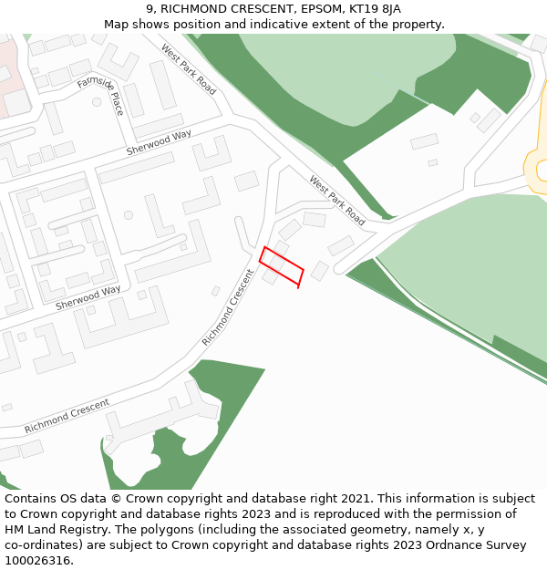 9, RICHMOND CRESCENT, EPSOM, KT19 8JA: Location map and indicative extent of plot