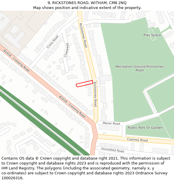 9, RICKSTONES ROAD, WITHAM, CM8 2NQ: Location map and indicative extent of plot