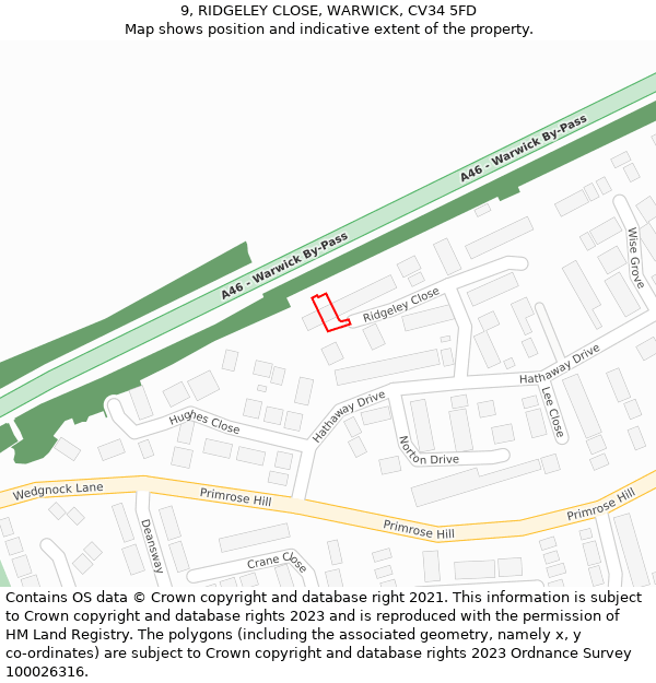 9, RIDGELEY CLOSE, WARWICK, CV34 5FD: Location map and indicative extent of plot