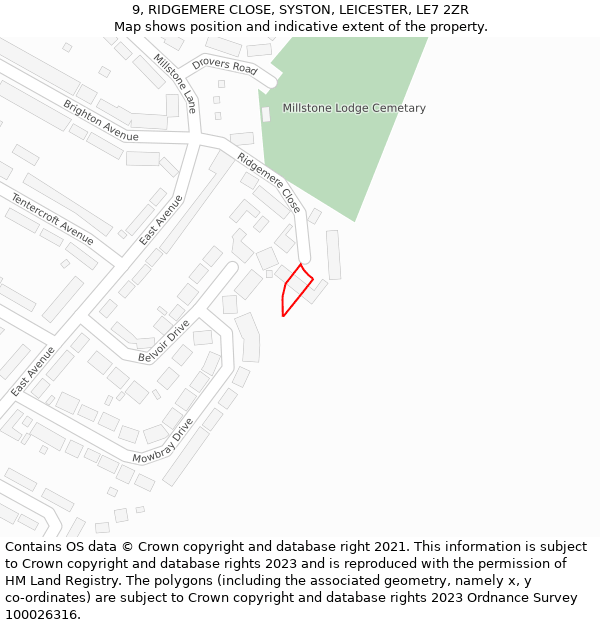 9, RIDGEMERE CLOSE, SYSTON, LEICESTER, LE7 2ZR: Location map and indicative extent of plot