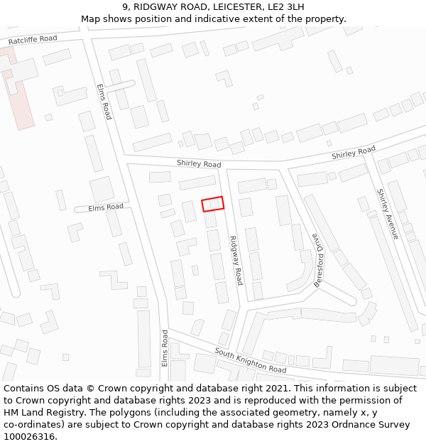 9, RIDGWAY ROAD, LEICESTER, LE2 3LH: Location map and indicative extent of plot