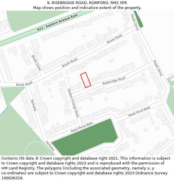 9, RISEBRIDGE ROAD, ROMFORD, RM2 5PR: Location map and indicative extent of plot