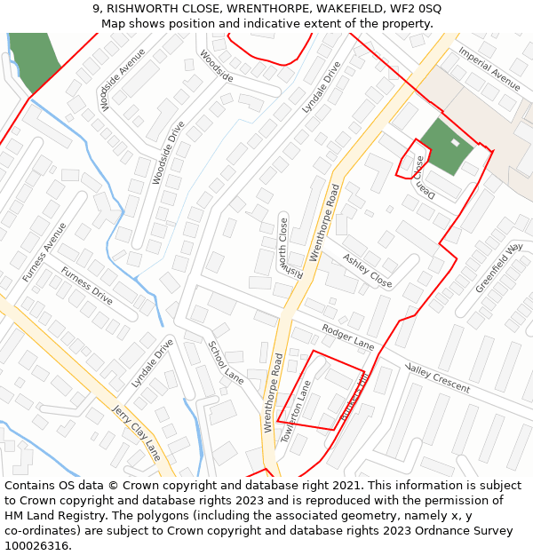 9, RISHWORTH CLOSE, WRENTHORPE, WAKEFIELD, WF2 0SQ: Location map and indicative extent of plot