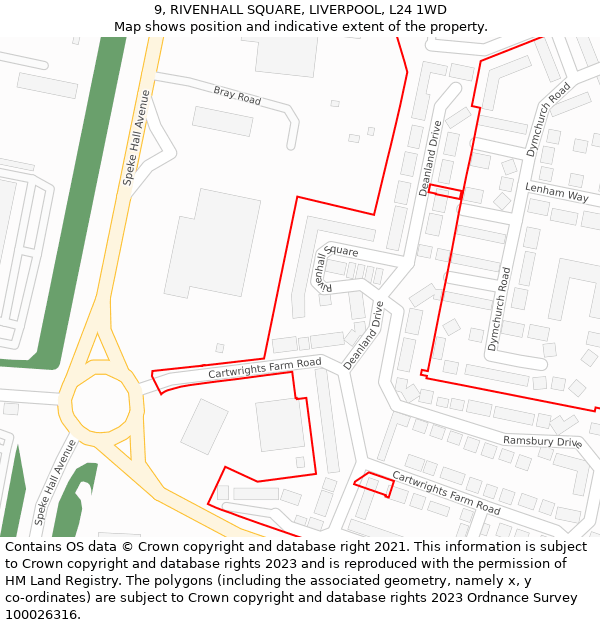 9, RIVENHALL SQUARE, LIVERPOOL, L24 1WD: Location map and indicative extent of plot