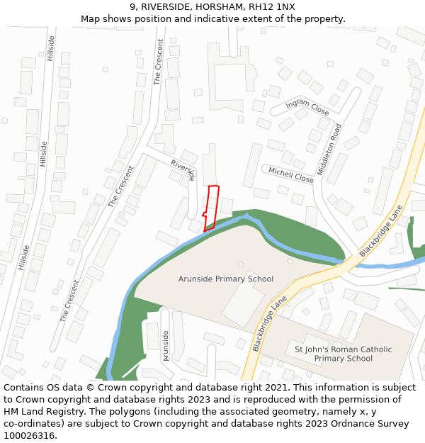 9, RIVERSIDE, HORSHAM, RH12 1NX: Location map and indicative extent of plot