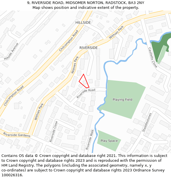 9, RIVERSIDE ROAD, MIDSOMER NORTON, RADSTOCK, BA3 2NY: Location map and indicative extent of plot