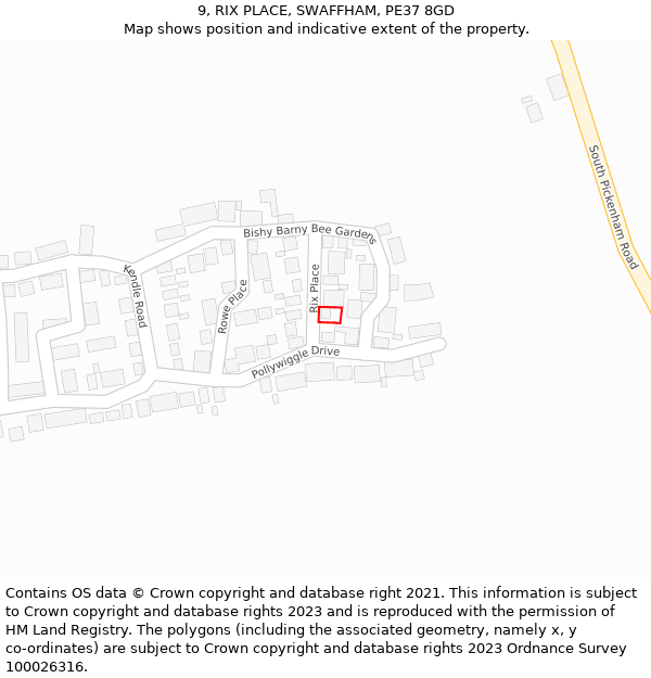 9, RIX PLACE, SWAFFHAM, PE37 8GD: Location map and indicative extent of plot