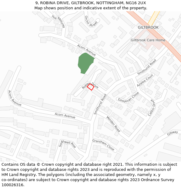 9, ROBINA DRIVE, GILTBROOK, NOTTINGHAM, NG16 2UX: Location map and indicative extent of plot