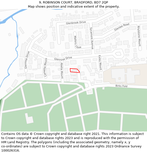 9, ROBINSON COURT, BRADFORD, BD7 2QP: Location map and indicative extent of plot