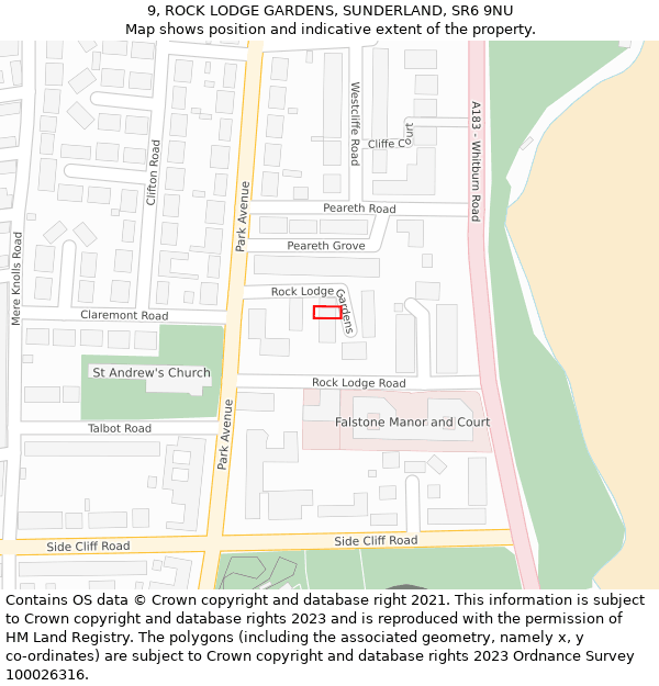 9, ROCK LODGE GARDENS, SUNDERLAND, SR6 9NU: Location map and indicative extent of plot