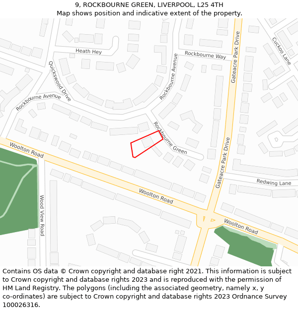 9, ROCKBOURNE GREEN, LIVERPOOL, L25 4TH: Location map and indicative extent of plot