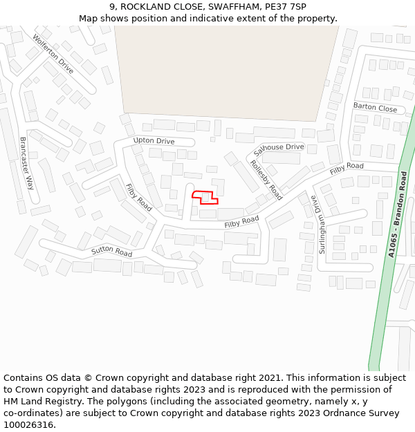 9, ROCKLAND CLOSE, SWAFFHAM, PE37 7SP: Location map and indicative extent of plot