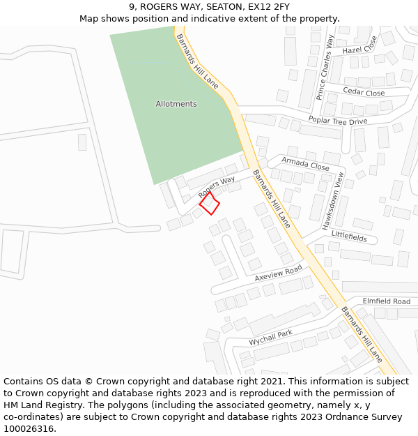 9, ROGERS WAY, SEATON, EX12 2FY: Location map and indicative extent of plot