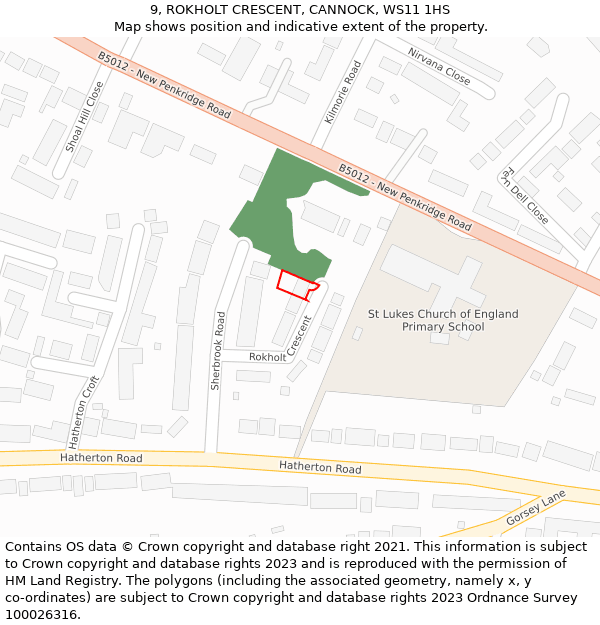 9, ROKHOLT CRESCENT, CANNOCK, WS11 1HS: Location map and indicative extent of plot