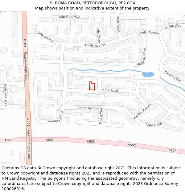 9, ROMA ROAD, PETERBOROUGH, PE2 8GX: Location map and indicative extent of plot