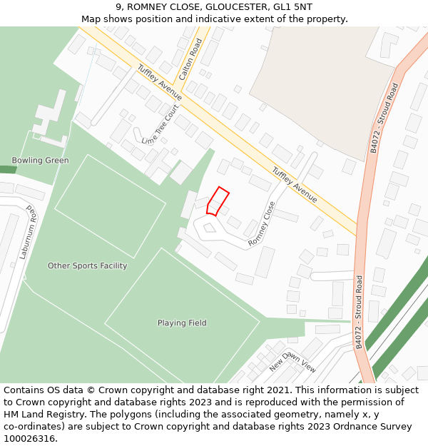 9, ROMNEY CLOSE, GLOUCESTER, GL1 5NT: Location map and indicative extent of plot