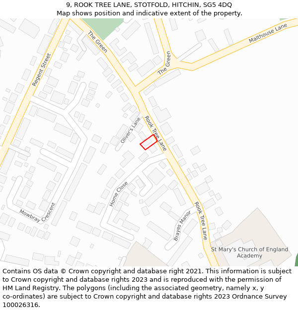 9, ROOK TREE LANE, STOTFOLD, HITCHIN, SG5 4DQ: Location map and indicative extent of plot