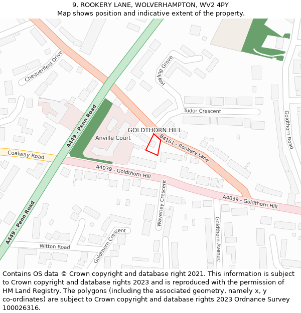 9, ROOKERY LANE, WOLVERHAMPTON, WV2 4PY: Location map and indicative extent of plot