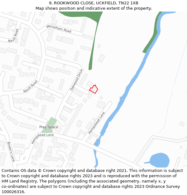 9, ROOKWOOD CLOSE, UCKFIELD, TN22 1XB: Location map and indicative extent of plot