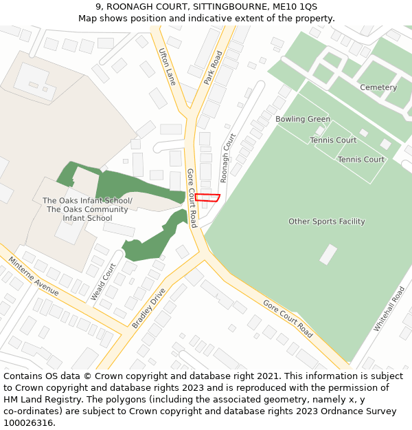 9, ROONAGH COURT, SITTINGBOURNE, ME10 1QS: Location map and indicative extent of plot