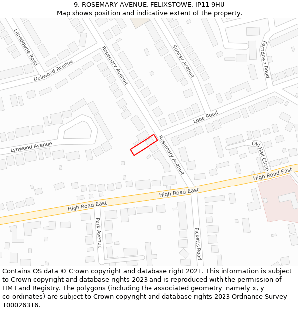 9, ROSEMARY AVENUE, FELIXSTOWE, IP11 9HU: Location map and indicative extent of plot