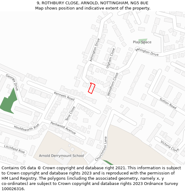 9, ROTHBURY CLOSE, ARNOLD, NOTTINGHAM, NG5 8UE: Location map and indicative extent of plot