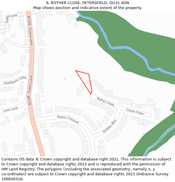 9, ROTHER CLOSE, PETERSFIELD, GU31 4DN: Location map and indicative extent of plot