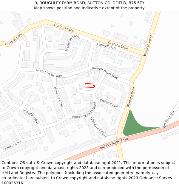 9, ROUGHLEY FARM ROAD, SUTTON COLDFIELD, B75 5TY: Location map and indicative extent of plot