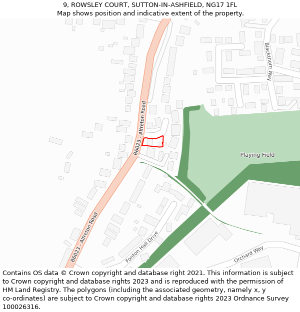 9, ROWSLEY COURT, SUTTON-IN-ASHFIELD, NG17 1FL: Location map and indicative extent of plot