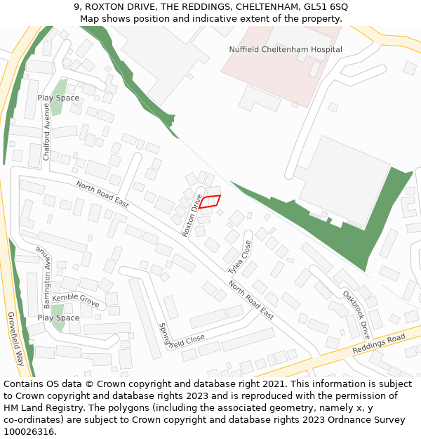 9, ROXTON DRIVE, THE REDDINGS, CHELTENHAM, GL51 6SQ: Location map and indicative extent of plot