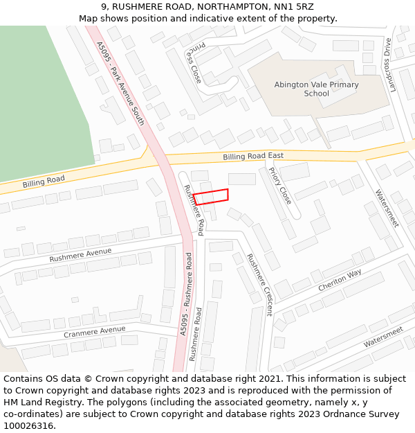 9, RUSHMERE ROAD, NORTHAMPTON, NN1 5RZ: Location map and indicative extent of plot