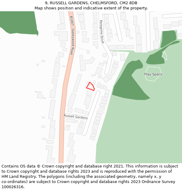 9, RUSSELL GARDENS, CHELMSFORD, CM2 8DB: Location map and indicative extent of plot