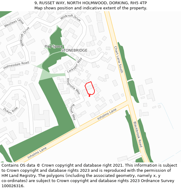 9, RUSSET WAY, NORTH HOLMWOOD, DORKING, RH5 4TP: Location map and indicative extent of plot