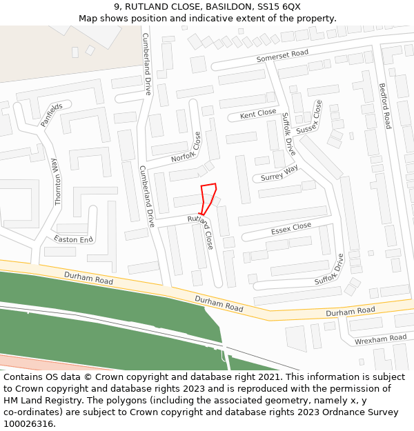 9, RUTLAND CLOSE, BASILDON, SS15 6QX: Location map and indicative extent of plot