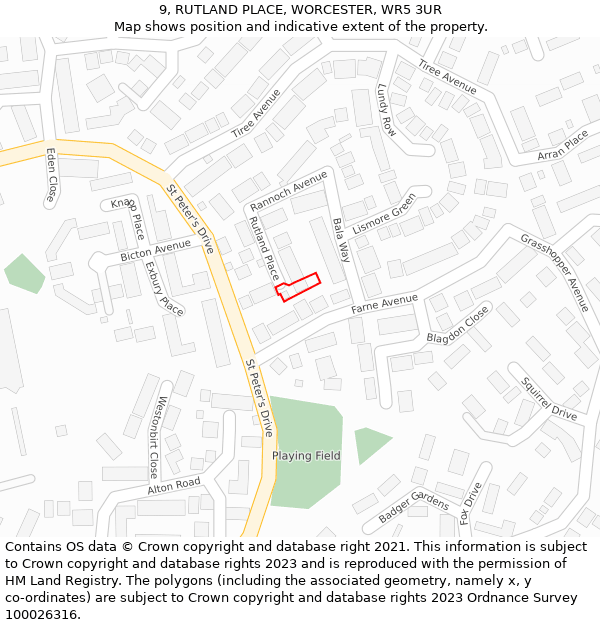 9, RUTLAND PLACE, WORCESTER, WR5 3UR: Location map and indicative extent of plot
