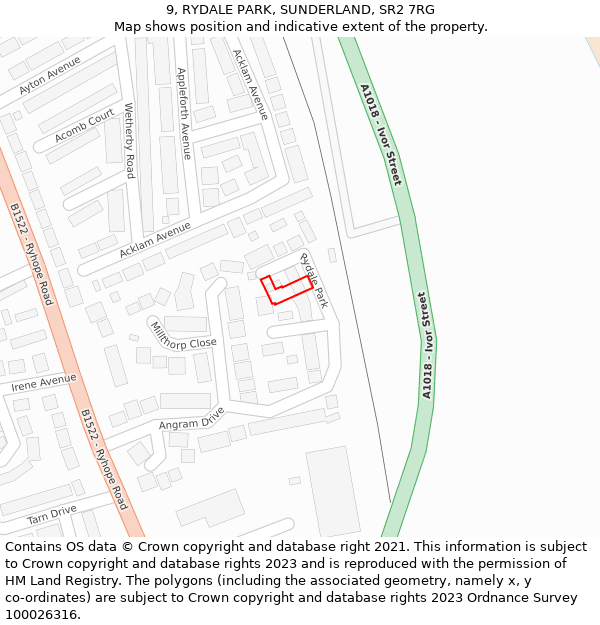 9, RYDALE PARK, SUNDERLAND, SR2 7RG: Location map and indicative extent of plot