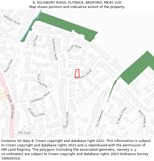 9, SALISBURY ROAD, FLITWICK, BEDFORD, MK45 1UD: Location map and indicative extent of plot