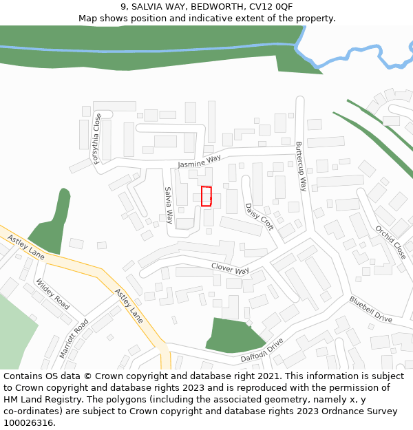 9, SALVIA WAY, BEDWORTH, CV12 0QF: Location map and indicative extent of plot