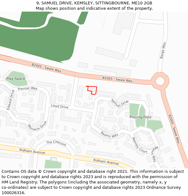 9, SAMUEL DRIVE, KEMSLEY, SITTINGBOURNE, ME10 2GB: Location map and indicative extent of plot