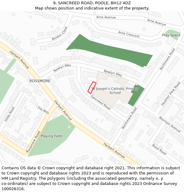 9, SANCREED ROAD, POOLE, BH12 4DZ: Location map and indicative extent of plot