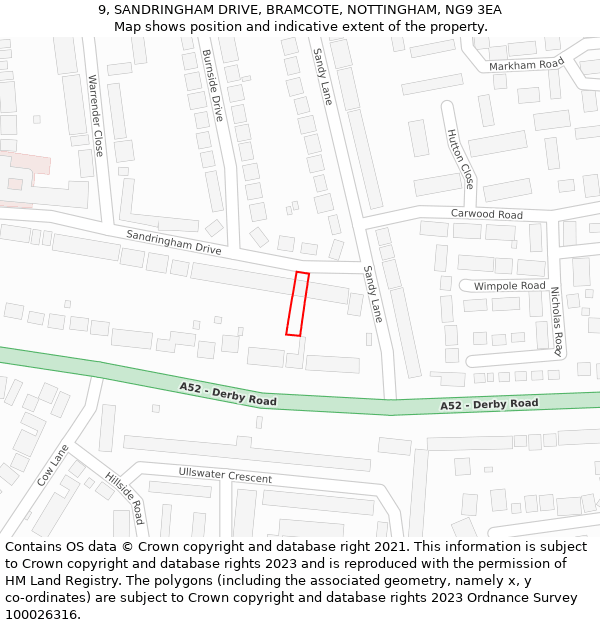 9, SANDRINGHAM DRIVE, BRAMCOTE, NOTTINGHAM, NG9 3EA: Location map and indicative extent of plot