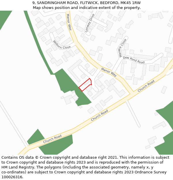 9, SANDRINGHAM ROAD, FLITWICK, BEDFORD, MK45 1RW: Location map and indicative extent of plot