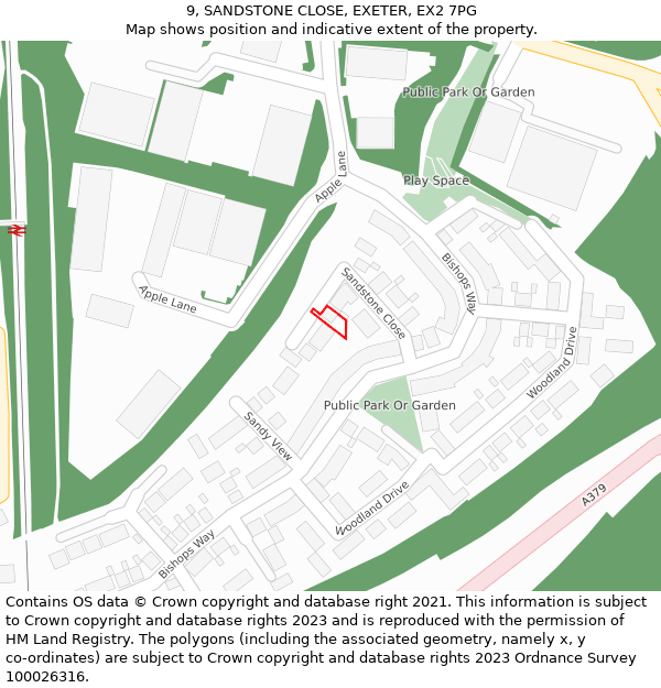 9, SANDSTONE CLOSE, EXETER, EX2 7PG: Location map and indicative extent of plot