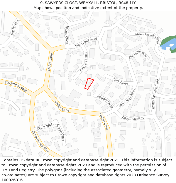 9, SAWYERS CLOSE, WRAXALL, BRISTOL, BS48 1LY: Location map and indicative extent of plot