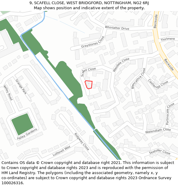 9, SCAFELL CLOSE, WEST BRIDGFORD, NOTTINGHAM, NG2 6RJ: Location map and indicative extent of plot