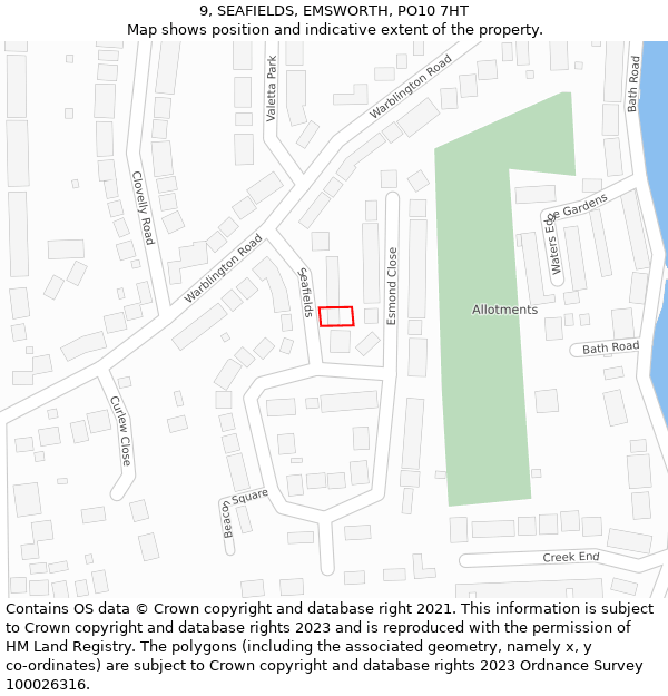 9, SEAFIELDS, EMSWORTH, PO10 7HT: Location map and indicative extent of plot