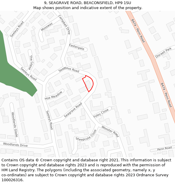 9, SEAGRAVE ROAD, BEACONSFIELD, HP9 1SU: Location map and indicative extent of plot