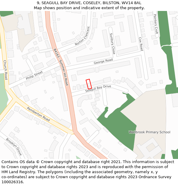 9, SEAGULL BAY DRIVE, COSELEY, BILSTON, WV14 8AL: Location map and indicative extent of plot